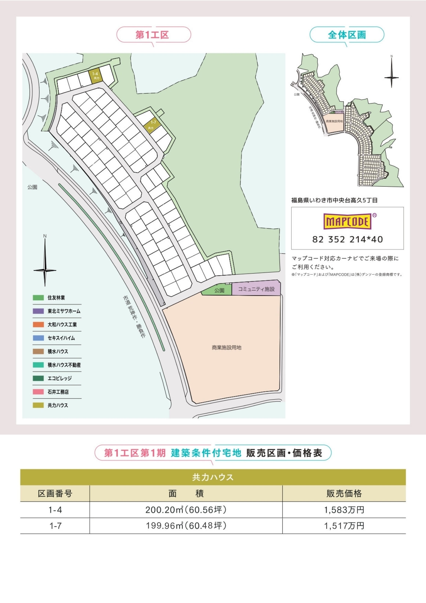 スマートリンクタウンいわき中央台 第一工区 販売区画図・価格表